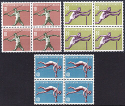1956, Sportserie III, kompl. Serie im Viererblock, postfrisch. 10Rp. ...