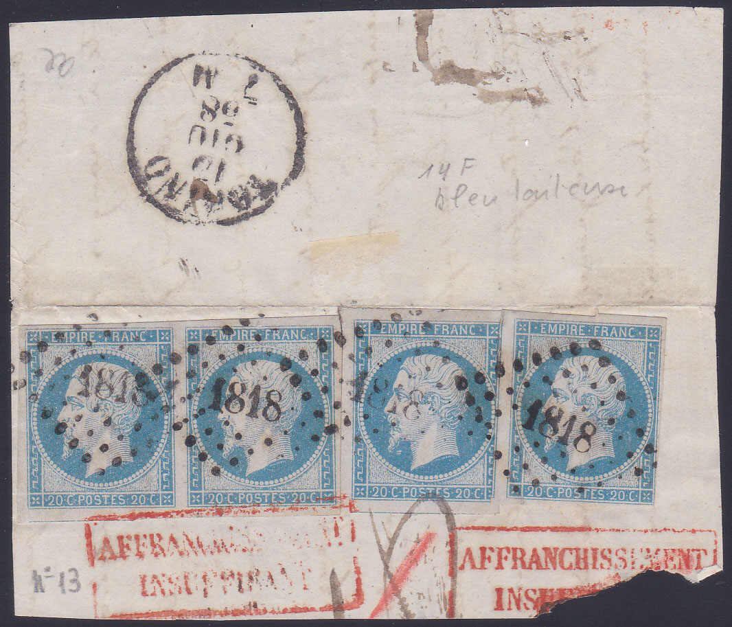 2x 80centimes-Frankaturen auf kleinen Briefteilen, alle Marken ...