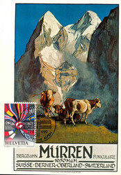 1992, Schutz der Alpen auf farbiger Plakat-AK, attraktive MK ...