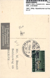 1947, 20Rp. Alpenblumen auf farbiger Foto-MK mit ET-Stempel Weissbad ...