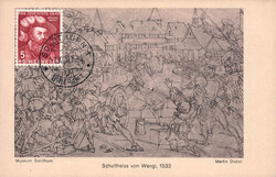 1949, 5Rp. Schultheiss Niklaus Wengi, auf Künstler AK mit passendem ...