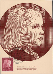1953, Mädchen auf entsprechender Künstler MK Albert Anker, mit ...