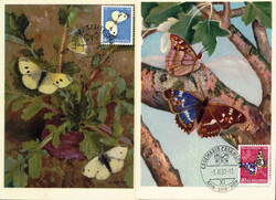 1956, Insekten, kompletter Satz auf 4 farbigen MK's gestempelt ...
