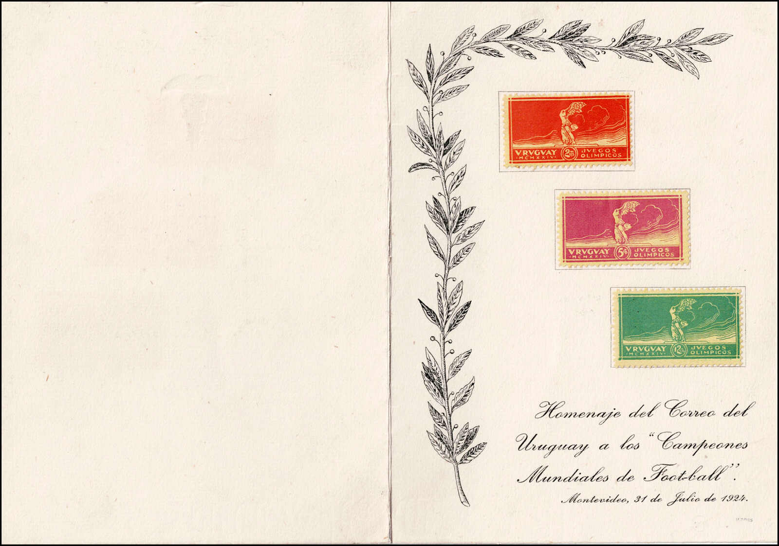 1924, URUGVAY, Geschenk-Faltkarte, mit der Serie der uruguayischen ...