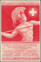 1920, seltene Vignette, TIMBRE OLYMPIQUE für die Schweiz. Teilnahme ...