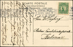1912, Maschinenstempel: STOCKHOLM 1.7..12 OLYMPISKA SPELEN IN ...