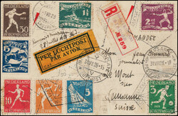 1928, Olympiade-Serie auf Flugpost-Einschreibe-Karte, S-R-Zettel ...