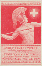 1920, Vignette: SCHWEIZ. OLYMPISCHE-MARKE, ANVERS 1920 ANTWERBEN, auf ...