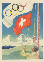 1928,offiz. Karte, Olympia Fahne, mit passender Vignette auf dem ...