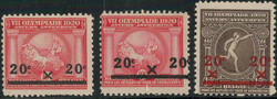 1920, VII Olympiade, Antwerben, 20 C., 3 verschiedne Abarte: Aufdruck ...