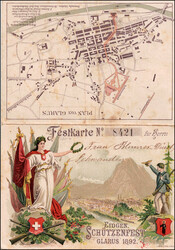 1892, EIDGEN. SCHÜTZENFEST GLARUS, schöne Festkarte No 8421, für ...