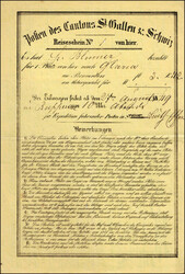 1849, Reiseschein, Posten des Cantons St. Gallen & Schwiz, für ein ...