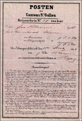 1844, Reiseschein, Posten des Cantons St. Gallen, für 1 Platz nach ...