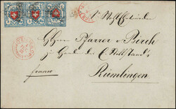 15 Rp.-Frankatur, 1 Paar Rayon I, B3 LU/Typen 37/38, dazu eine Rayon ...