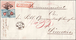 40 Rp.-Frankatur, 2 x Rayon I, hellblau, Stein B1 Ty. 13 LO+ Ty. 35 ...