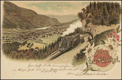 LUNGERN, farbige Litho-AK, Abbildung der Lungern-Zahnrad-Bahn, auf ...