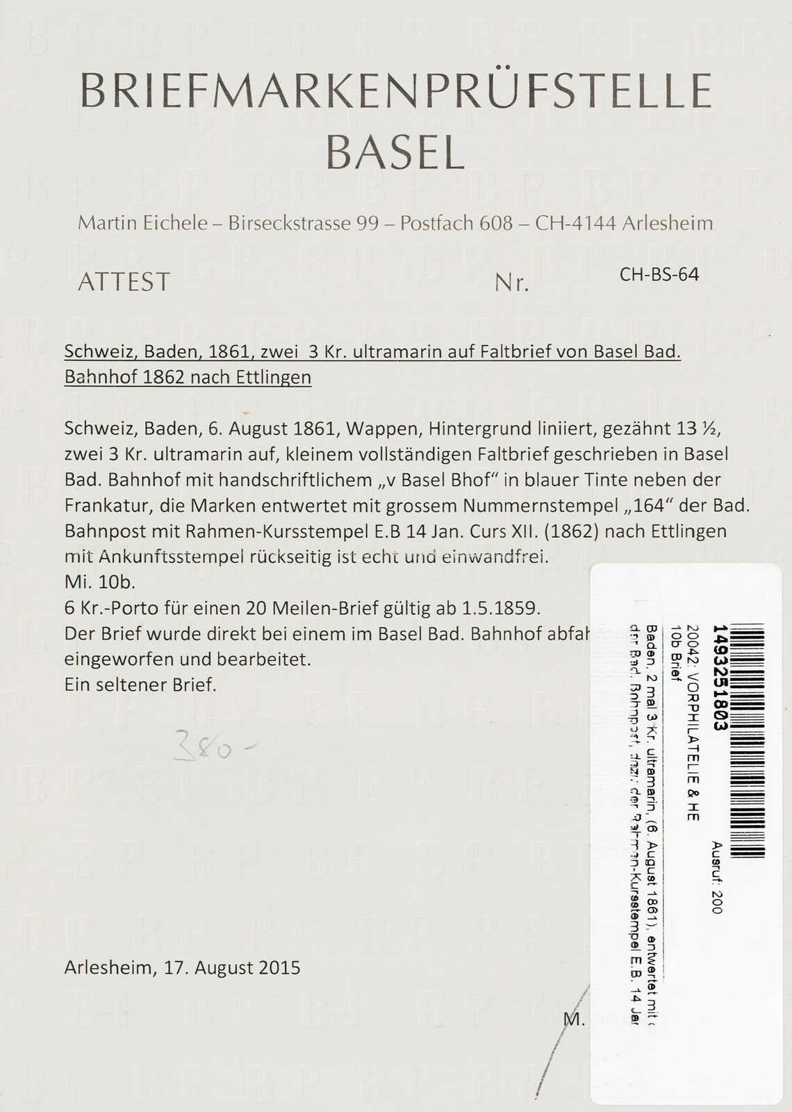 Image 1 for lot number 1000 for 64th Jean-Paul Bach Auction