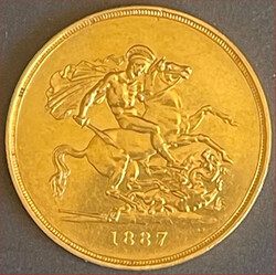 1887, Königin Viktoria, 5 Pfund Sovereign, Goldmünze, 39,94 Gr., ...