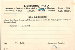 1940, "Libraire Payot & Cie Lausanne - Bon d'échange", ...