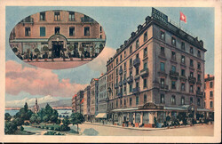 ca. 1910, "Hôtel Central, Genève", farbige Lichtdruckkarte mit zwei ...