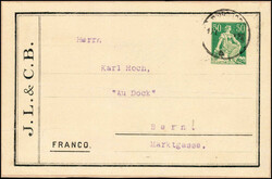 Privater Klebeadresszettel von J.L. & C.B., mit Wertstempel Helvetia ...