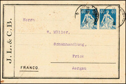 Privater Klebeadresszettel von J.L. & C.B., mit Wertstempel Helvetia ...