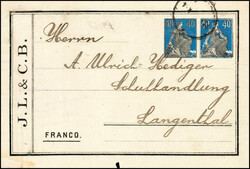 Privater Klebeadresszettel von J.L. & C.B., mit Wertstempel Helvetia ...
