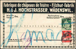 Privater Klebeadresszettel von H. & J. HOCHSTRASSER, WÄDENSWIL, ...