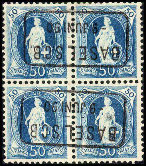 50 Rp. blau, farbfrischer Viererblock mit sauberer, ...