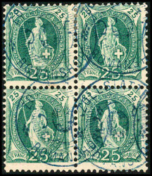25 Rp. grün, farbfrischer Viererblock mit fehlerfreier Zähnung ...