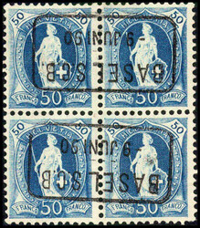 50 Rp. blau, farbfrischer Viererblock mit sauberer, ...