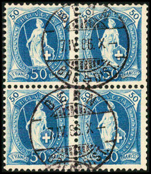 50 Rp. blau, farbfrischer Viererblock, rechts normal, sonst ...