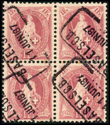 1 Fr. lila, farbfrischer Viererblock, normal bis gut gezähnt, ...