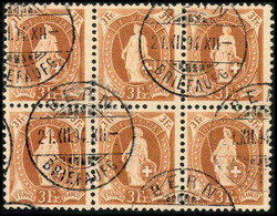 3 Fr. olivbraun, farbfrischer und gut gezähnter Sechserblock ...