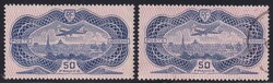 1936, 50Fr. violettblau/rot, Flugzeug über Paris, Marke mit Falzspur ...