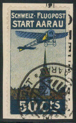 AARAU, sehr farbfrisch auf kleinem Flugkartenausschnitt Nr. 3, mit ...
