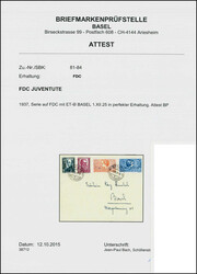 1937, Serie auf sauberem FDC, ET-Stempel BASEL 1.XII.37, fehlerfrei. ...