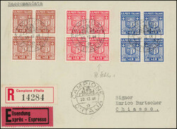 1944,1 Satz-R-Brief, dazu 10 bis 30 Rp. in Viererblocks auf einem ...