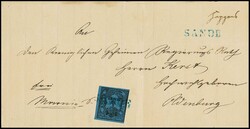 "Sande", blauer L1 klar auf gef. Brief-Vs. 1/30 Th. schw./blau ...
