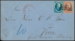 Incoming-Mail, Niederlande 5 C. blau und 10 C. rosa auf prachtvollem ...