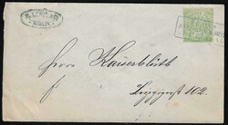 "Berlin Post-Exp. No. 8", nachverw. blauer Ra3 auf Ortsbrief mit ...
