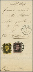 "1230" nebst K2 "Reppen" auf Luxus-Post-Ins.-Doc. mit 1 und 3 Sgr. ...