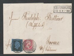 "1457" nebst Ra2 "Gr. Strehlitz" auf frischem Brief 1858 mit ...
