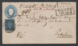 "1617" nebst zwei verschiedenen Ra2 "Wesel" auf Ganzsache 2 Sgr. blau ...