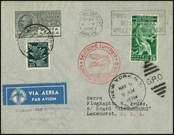 1. Nordamerikafahrt der "Hindenburg" 1936, Brief Zuleitungspost ...