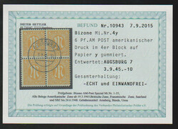 6 Pfg., gutes y-Papier im zentrisch rundgest. Viererblock, Fotoexp. ...