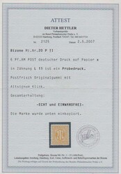 6 Pfg. Deutscher Druck, postfrischer Probedruck auf x-Papier, Attest ...