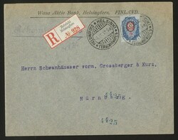 Russland, 20 Kop. als Einzelfrankatur auf dekor. R-Brief 1912 von ...