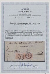 1 Kr. gelbocker, Handpapier, Type Ib, breitrandiger ...