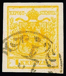 1 Kr. kadmiumgelb, 2 Kr. tiefschwarz, je Maschinenpapier, gest. ...
